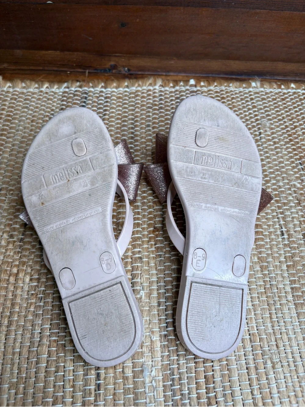 Mini Melissa Pink Glitter Bow Jelly Thong Sandals Size US 13 Girls